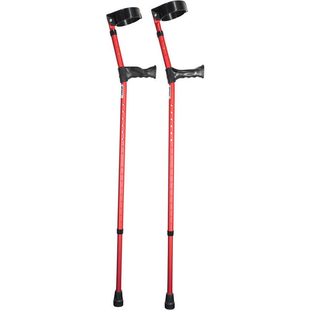 Double Adjustable Elbow Crutches With Anatomical Grip Adult [Rocket Red