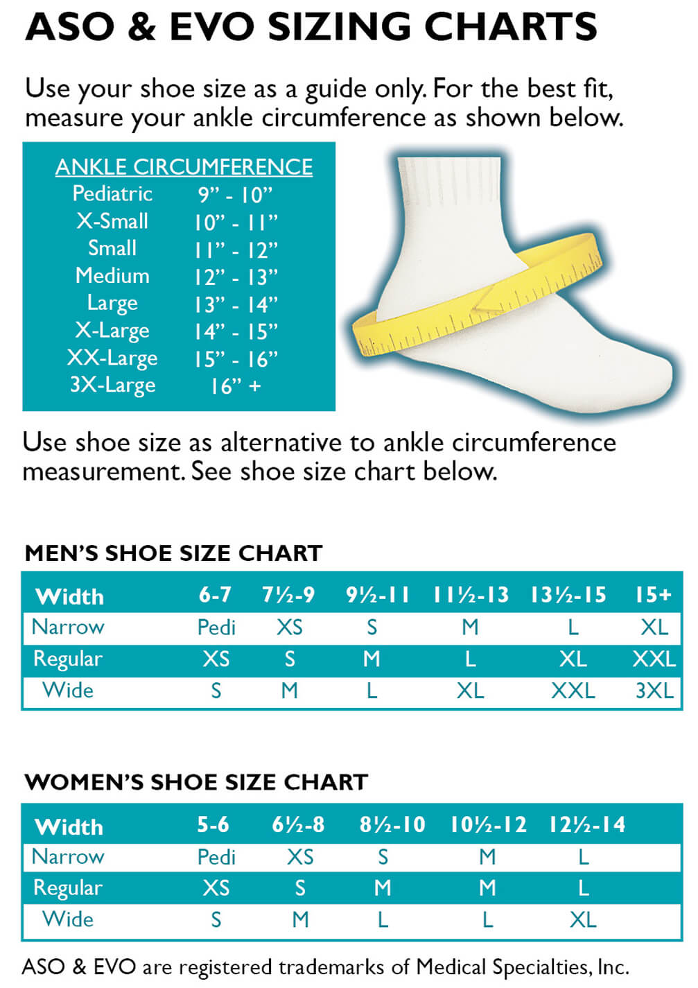 Medspec ASO Ankle Brace Sizing Guide