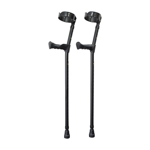 Double Adjustable Elbow Crutches With Anatomical Grip Adult [Jet Black