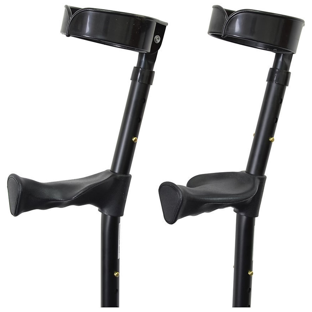 Double Adjustable Elbow Crutches With Anatomical Grip Adult [Jet Black